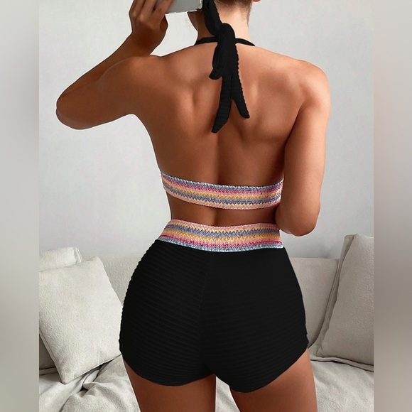 Backless Textured Halter Neck Two-Piece Swim Set - Picture 5 of 10